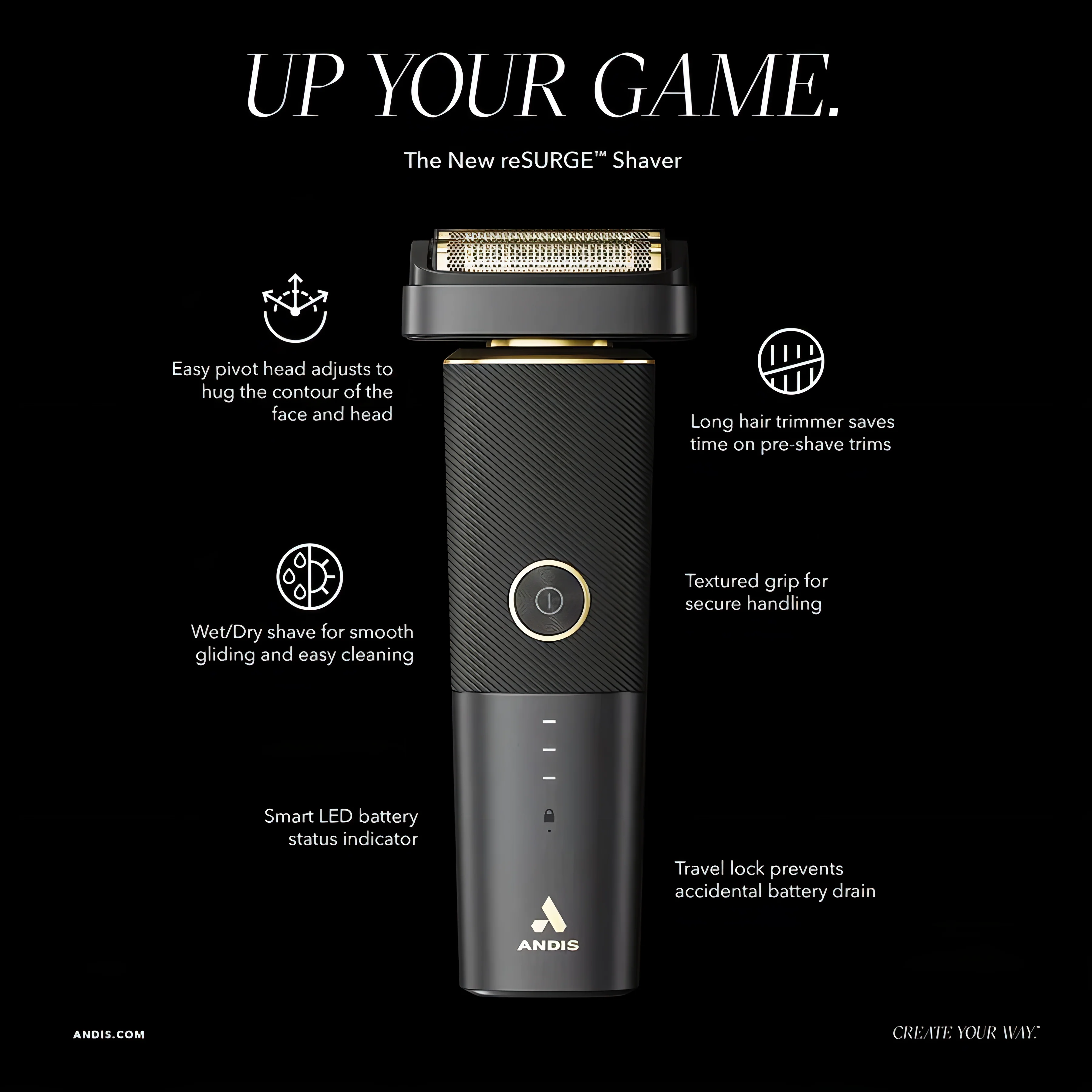 Andis reSURGE Shaver Black Edition Barbermaskin Trådløs - Image 7