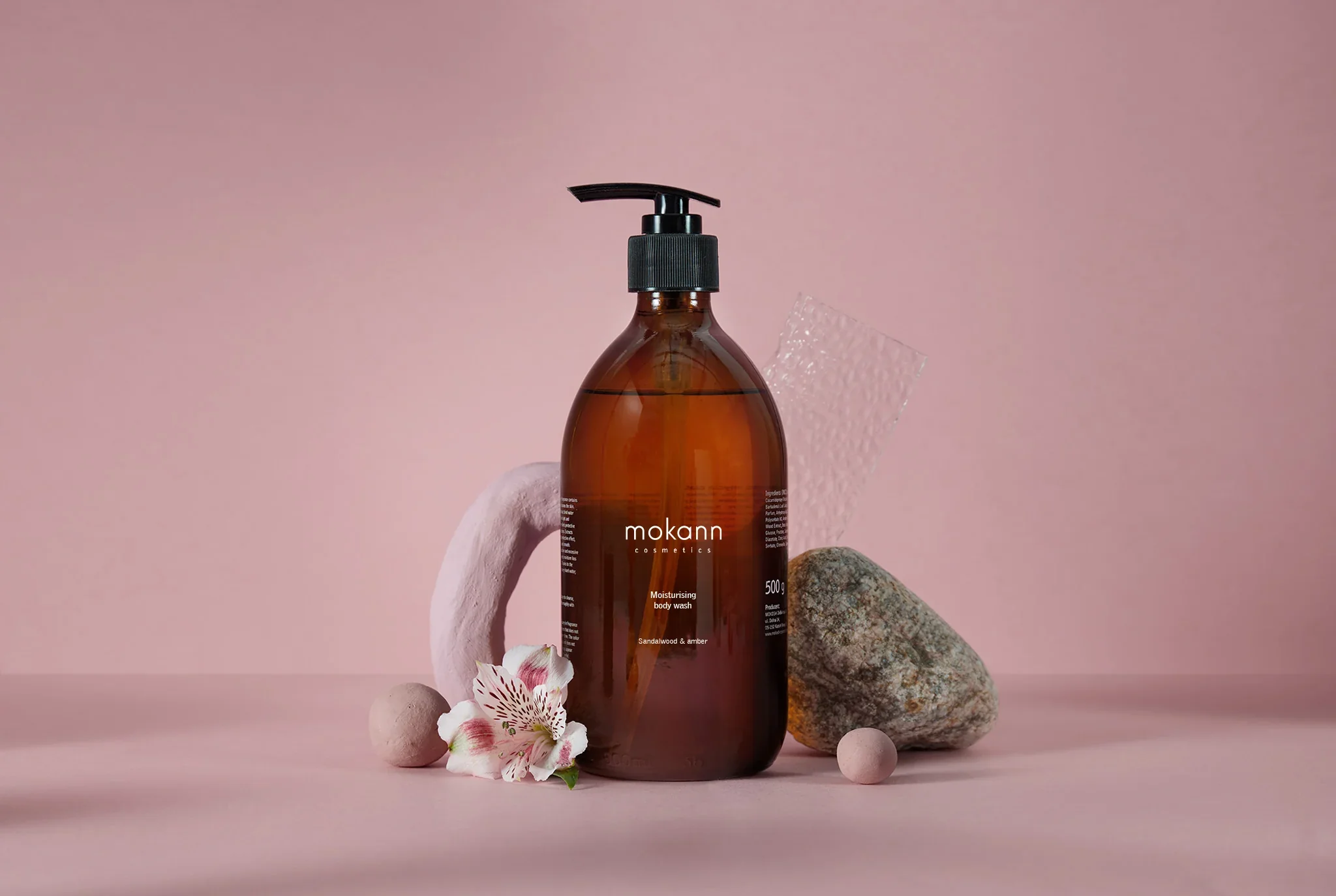 Mokann Moisturizing Body Wash Sandalwood & Amber 500ml - Image 2